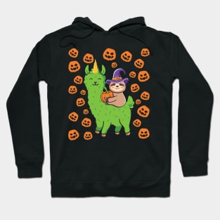 Sloth Riding a Halloween Llamicorn Hoodie